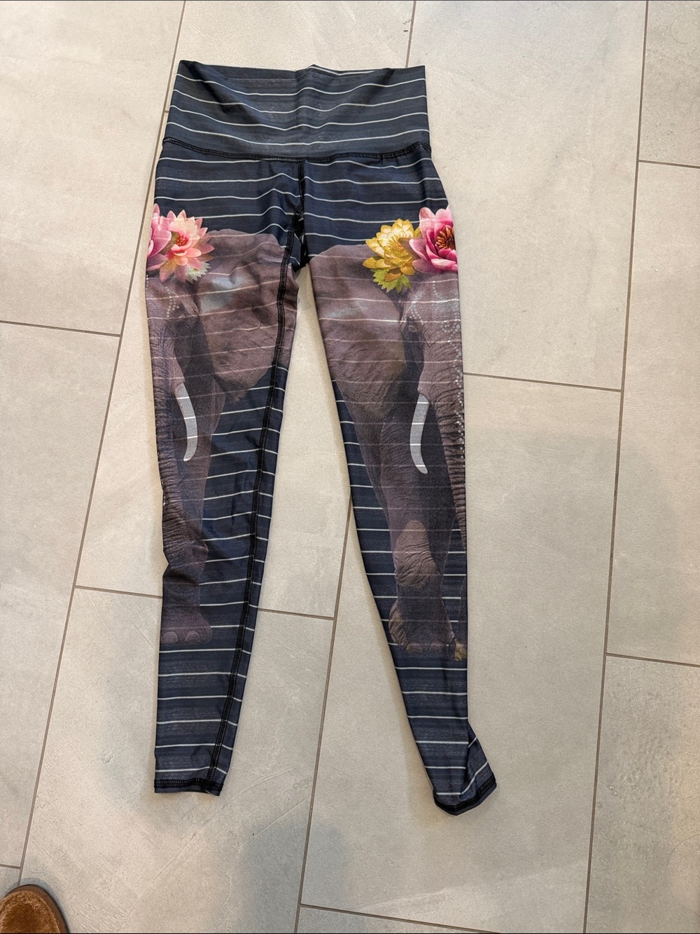 teeki Black Striped Leggings with Elephant & Floral Accent